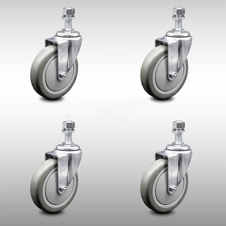 Service Caster 5 Inch SS Gray Polyurethane Wheel Swivel 12mm Threaded Stem Caster Set SCC SCC-SSTS20S514-PPUB-M1215-4